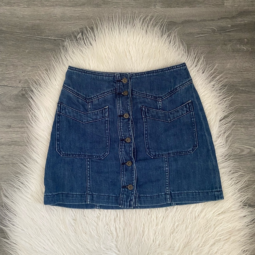 Free people denim skirt button front blue jean